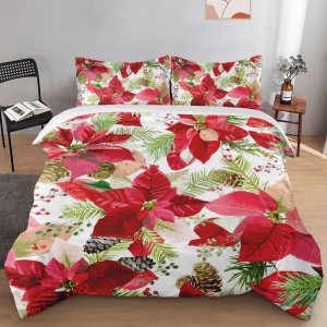 Juego de funda de edredón, juego de ropa de cama floral de invierno de Navidad para niños y adultos, decoración de dormitorio vintage, juego de Juego de funda de edredón, juego de ropa de cama floral de invierno de Navidad para niños y adultos, decoración de dormitorio vintage, juego de