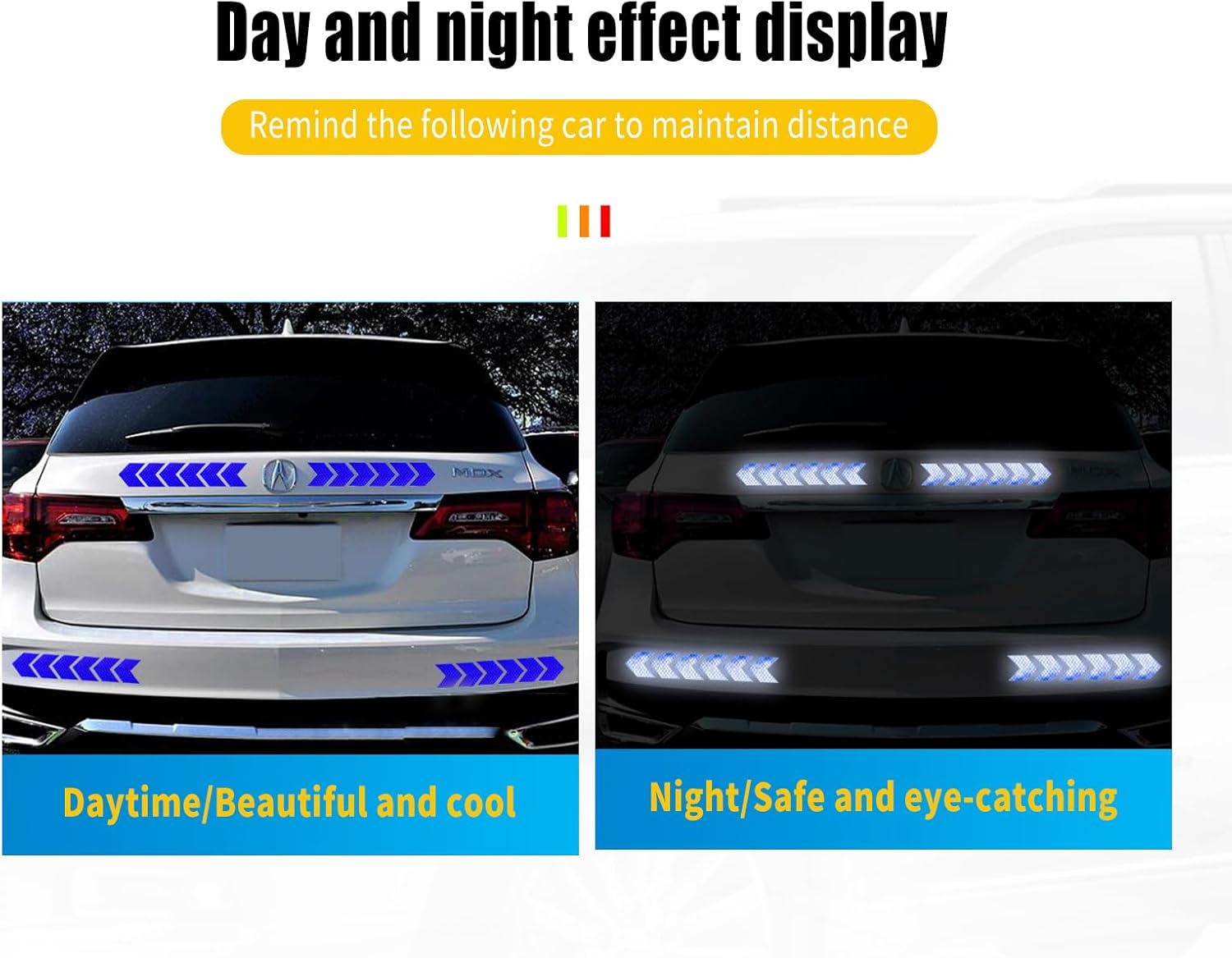 12 calcomanías reflectantes de flecha, decoración de arañazos en el cuerpo, señal de advertencia de seguridad nocturna, apto para automóvil, SUV,
