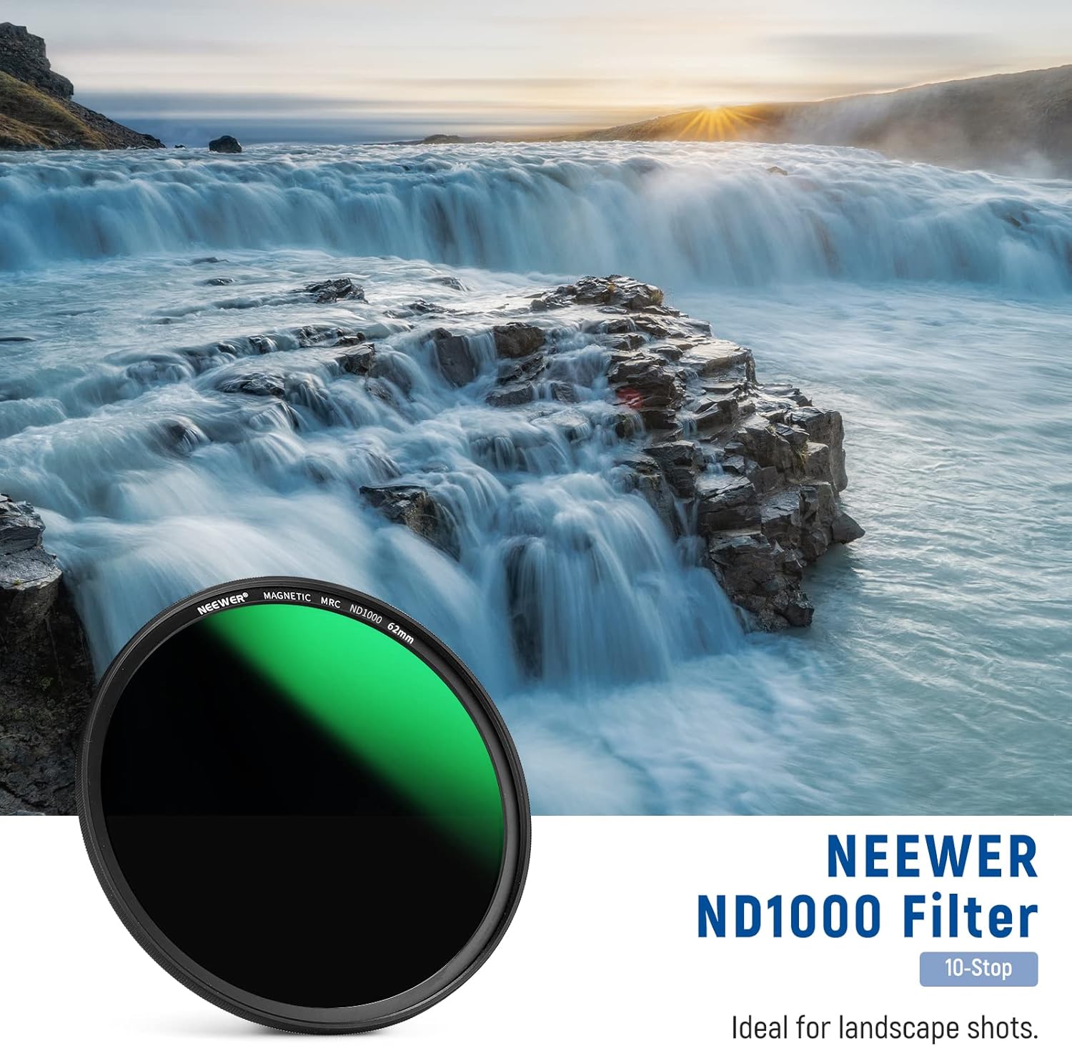 NEEWER Kit de filtro magnético ND 3 en 1 de 2.441 in, incluye filtro ND1000 de densidad neutra fija de 10 paradas + anillo adaptador+tapa de filtro