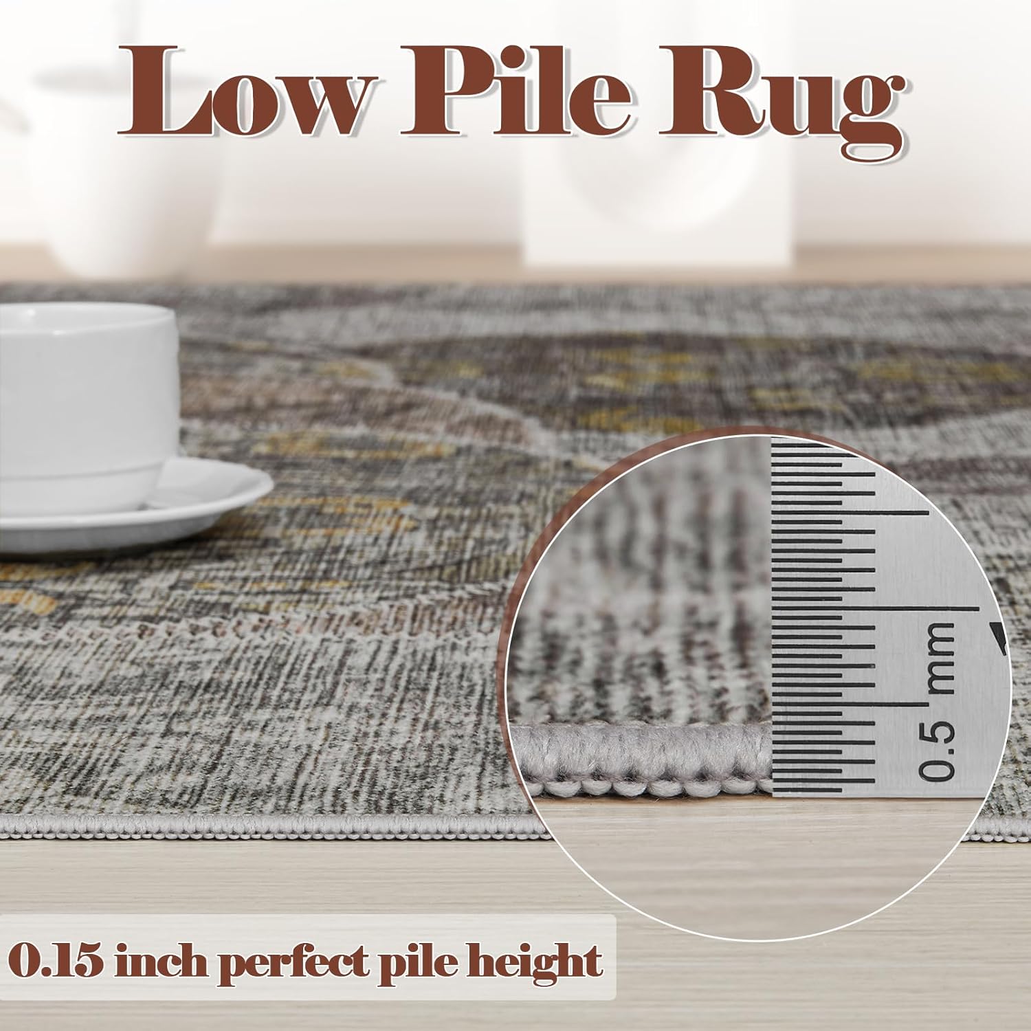 Alfombra lavable de 5 x 7 pies para dormitorio, alfombra suave de pelo bajo para sala de estar con parte trasera antideslizante, alfombra de suelo