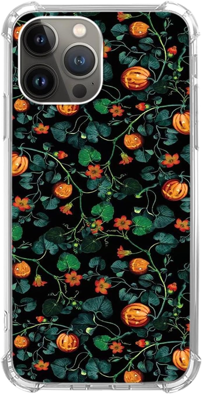 Funda de teléfono con diseño de plantas de calabaza de Halloween para iPhone 14 Pro, cubierta de jardín de calabaza para adolescentes, hombres y