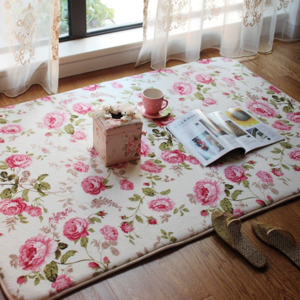 Ukeler Alfombras románticas de estilo campestre americano con estampado de rosas rosas para sala de estar, 39.3 x 59 pulgadas