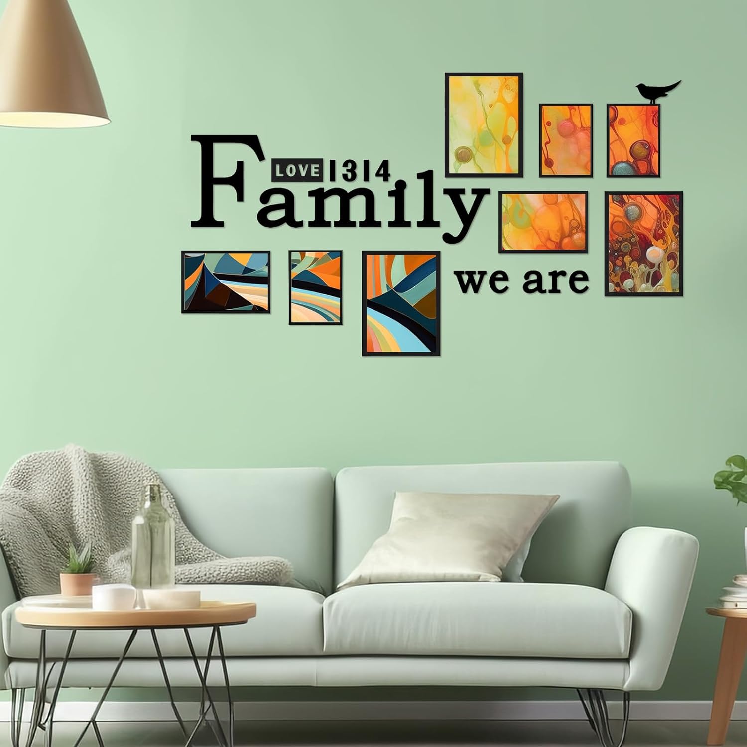 Decoración de pared familiar, calcomanía adhesiva de pared con texto en inglés “We are Family”, marco de fotos acrílico 3D, adhesivo de pared