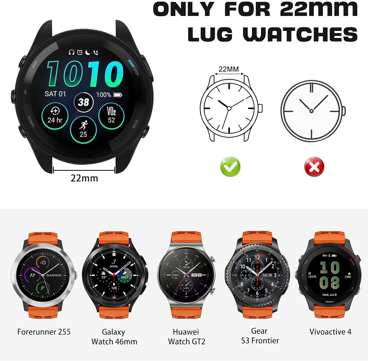 ISABAKE Compatible con Garmin Vivoactive 4Venu 2Forerunner 255 265 Bandas, correa de silicona deportiva para Samsung Galaxy Watch 3 1.772 inGalaxy