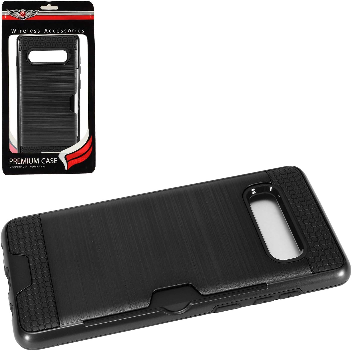 Eaglecell – Compatible con Samsung Galaxy S10+, S10 Plus (6.4″) SM-G975 – Funda híbrida cepillada con ranura para tarjeta de crédito – CS2 Negro