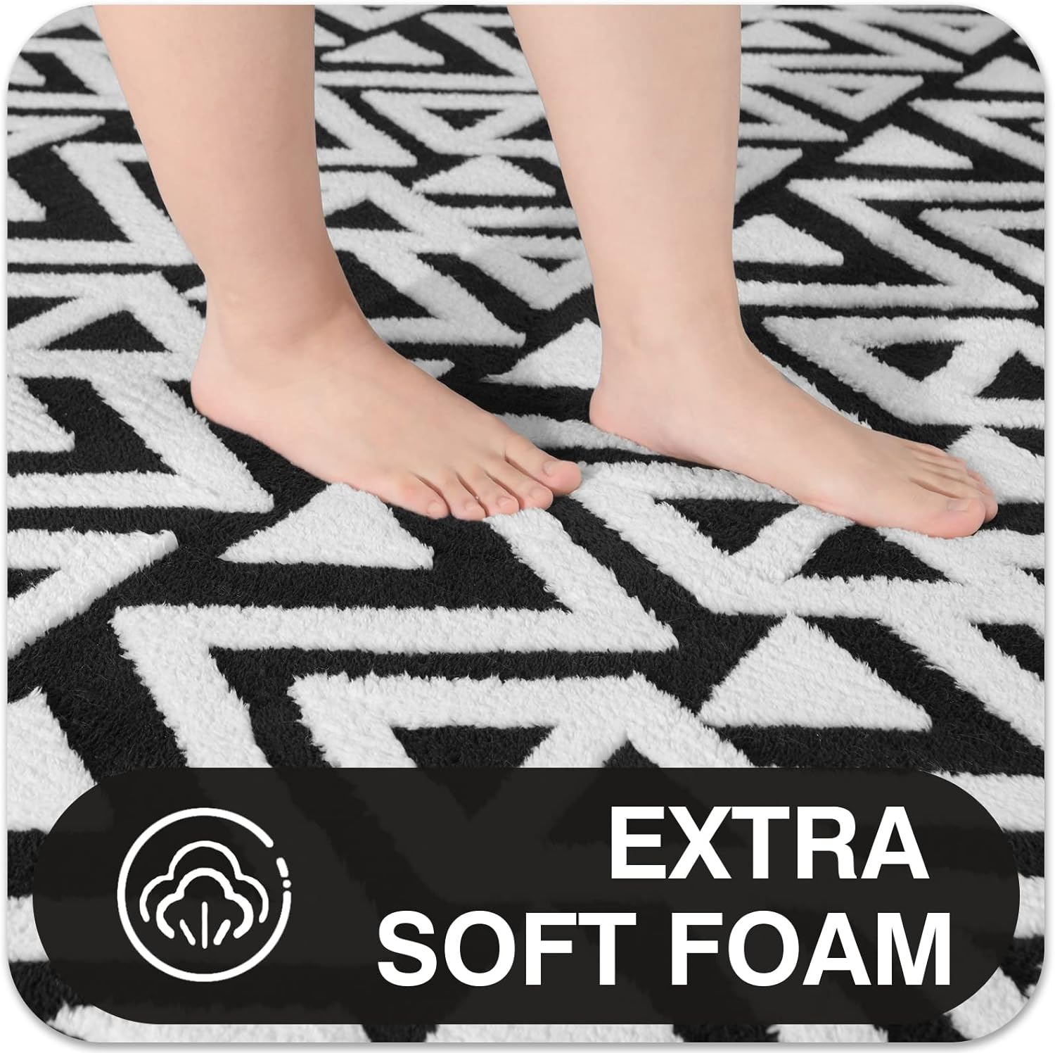 Ompaa Alfombras geométricas ultrasuaves de espuma viscoelástica, color negro, de 5 x 8 pies, acogedoras alfombras para sala de estar, sofá,