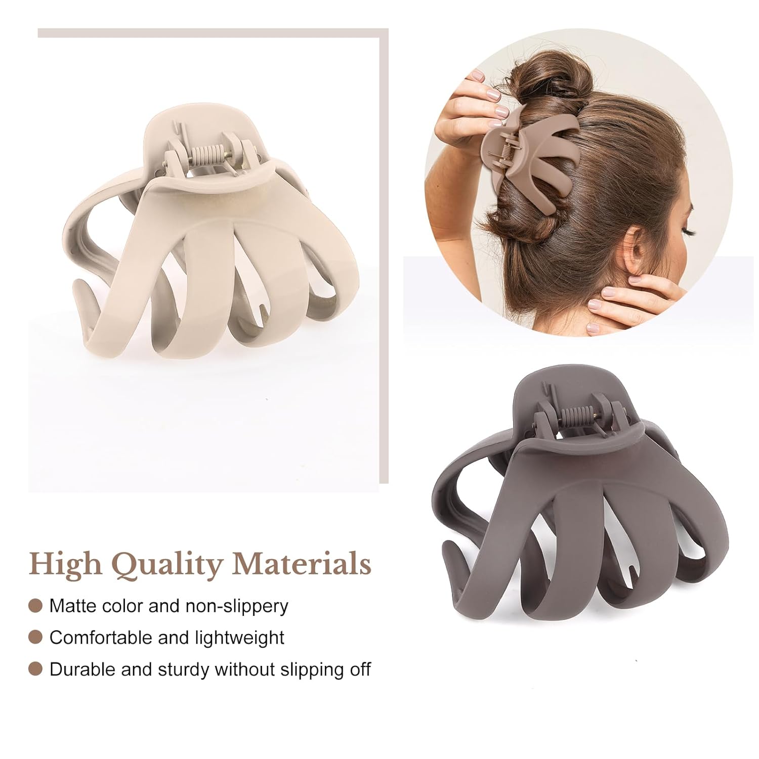 4 pinzas de pulpo grandes para cabello grueso, pinzas de pulpo mate para cabello fino, clip de mandíbula de sujeción fuerte, pinzas antideslizantes