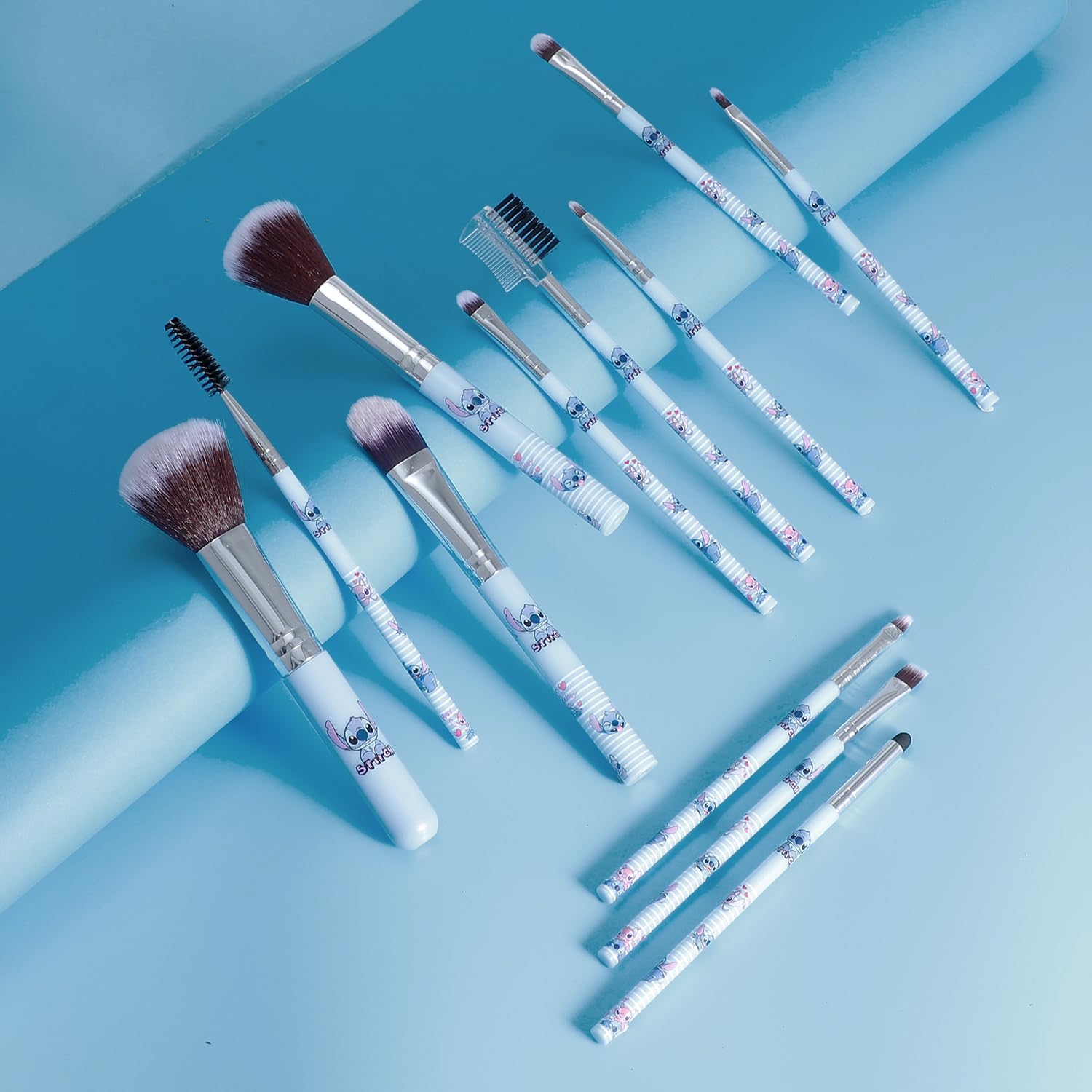 Bolsa de maquillaje de puntada con brocha de maquillaje, estuche de cosméticos de felpa para puntadas, 12 piezas, bolsa de capacidad para brochas de