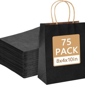 Moretoes 75 bolsas de regalo negras de 8 x 4 x 10 pulgadas, tamaño mediano a granel, bolsas de papel con asas, bolsas de regalo para pequeñas Moretoes 75 bolsas de regalo negras de 8 x 4 x 10 pulgadas, tamaño mediano a granel, bolsas de papel con asas, bolsas de regalo para pequeñas