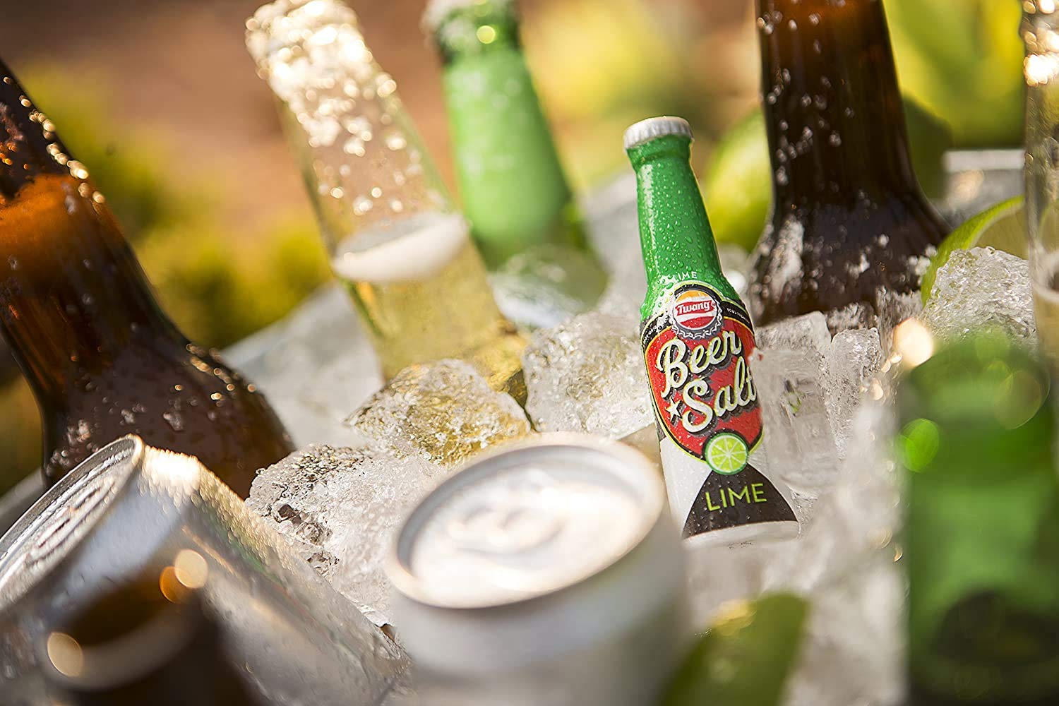 Twang Sal saborizada, paquete variado de sal de cerveza, mini botellas de 1.4 onzas, 4 unidades, 1 de cada una de lima, limón y lima, michelada,