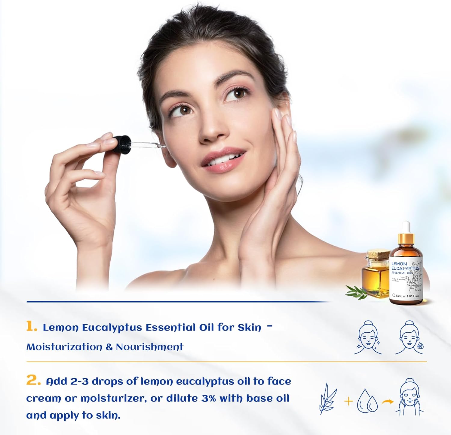 HIQILI Aceite esencial de eucalipto de limón, aceites de primera calidad sin diluir 100% puros y naturales, 1.0 fl oz