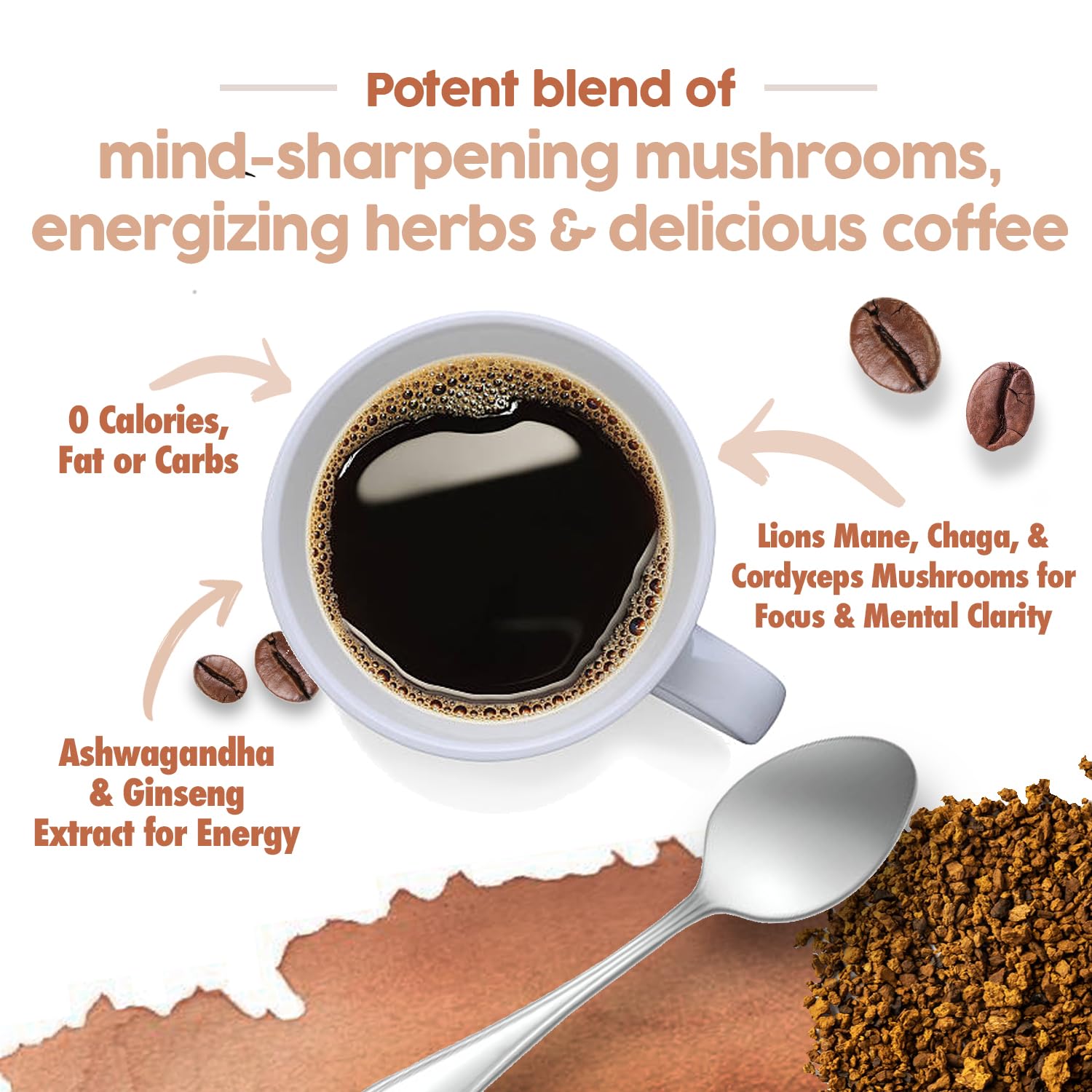 Dr. Emil – Café de hongos para concentración y energía, café instantáneo con melena de león, chaga y cordyceps – Delicioso sabor a caramelo y
