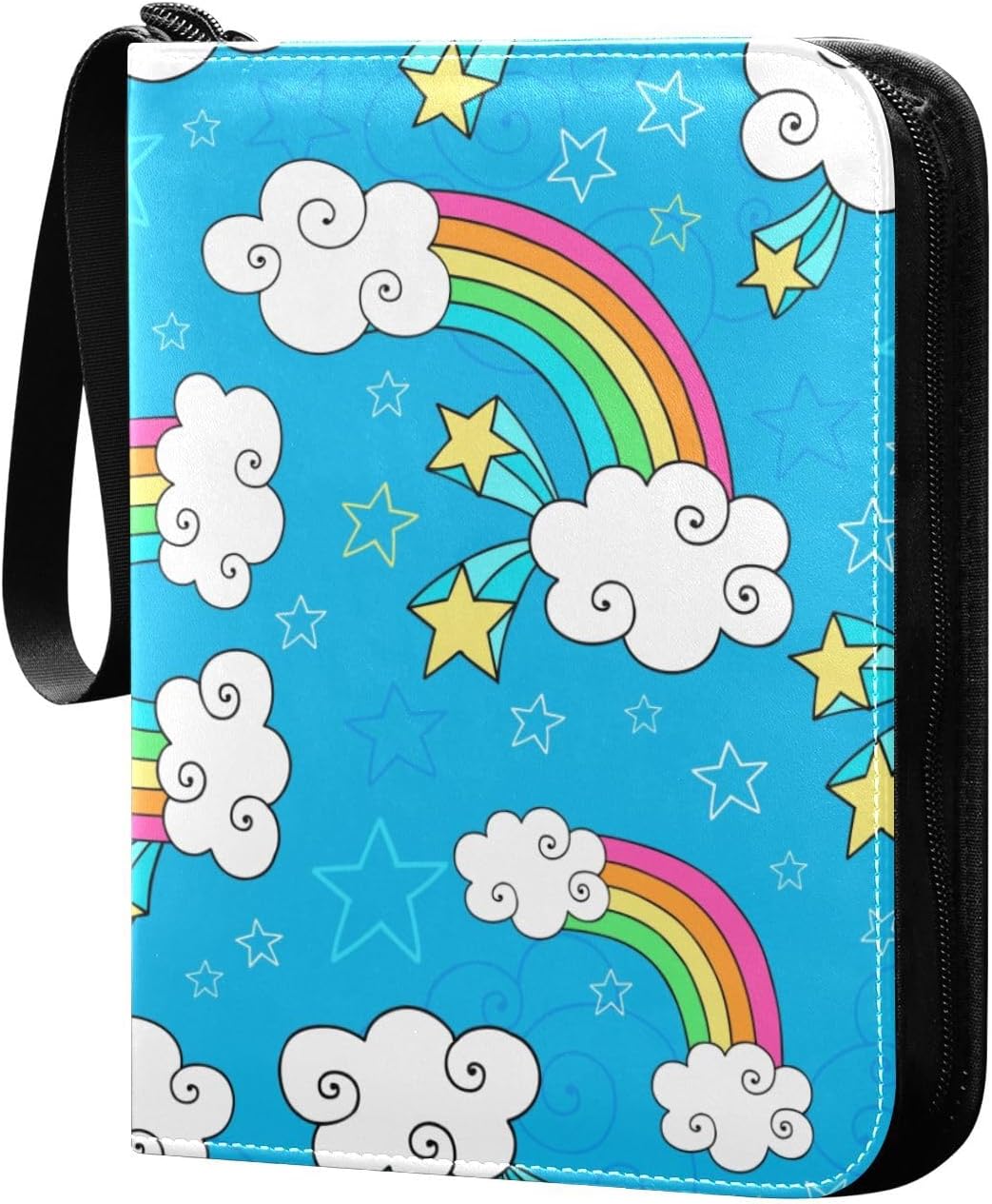 4 Pockets Trading Card Album Holder Book Folder Sports Card Binder Rainbow Blue Sky 400 Double Side Pockets for 3 Ring Binder Zipper