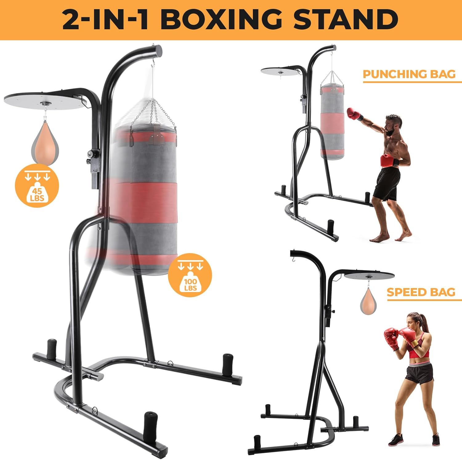 Clevich Soporte para saco de boxeo de acero ajustable en altura, soporte de boxeo para saco de arena y bolsa de velocidad, equipo de entrenamiento