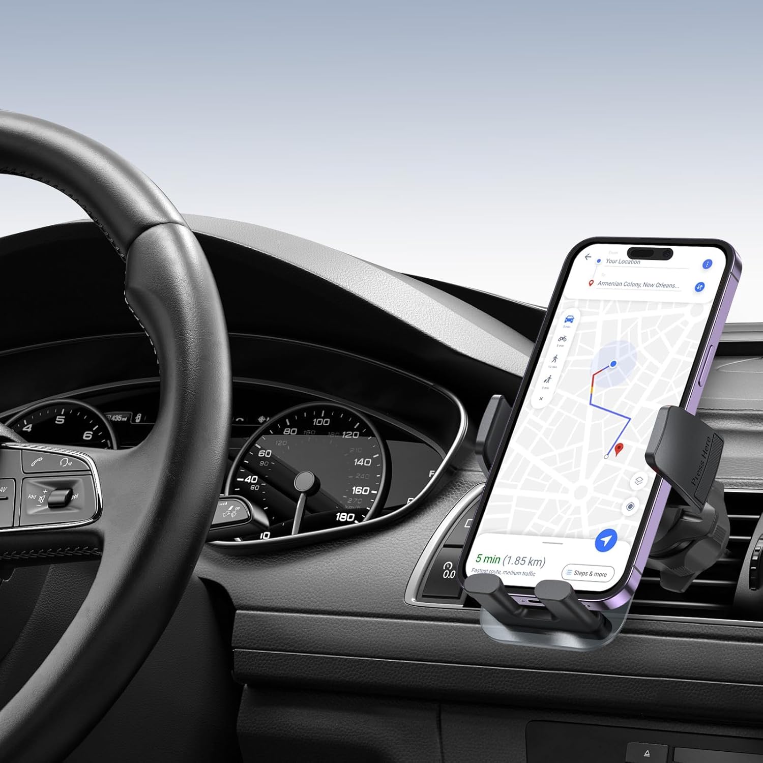 OMOTON Soporte de teléfono para ventilación de automóvil, gancho de metal de resorte, manos libres y súper estable, compatible con iPhone, Samsung,