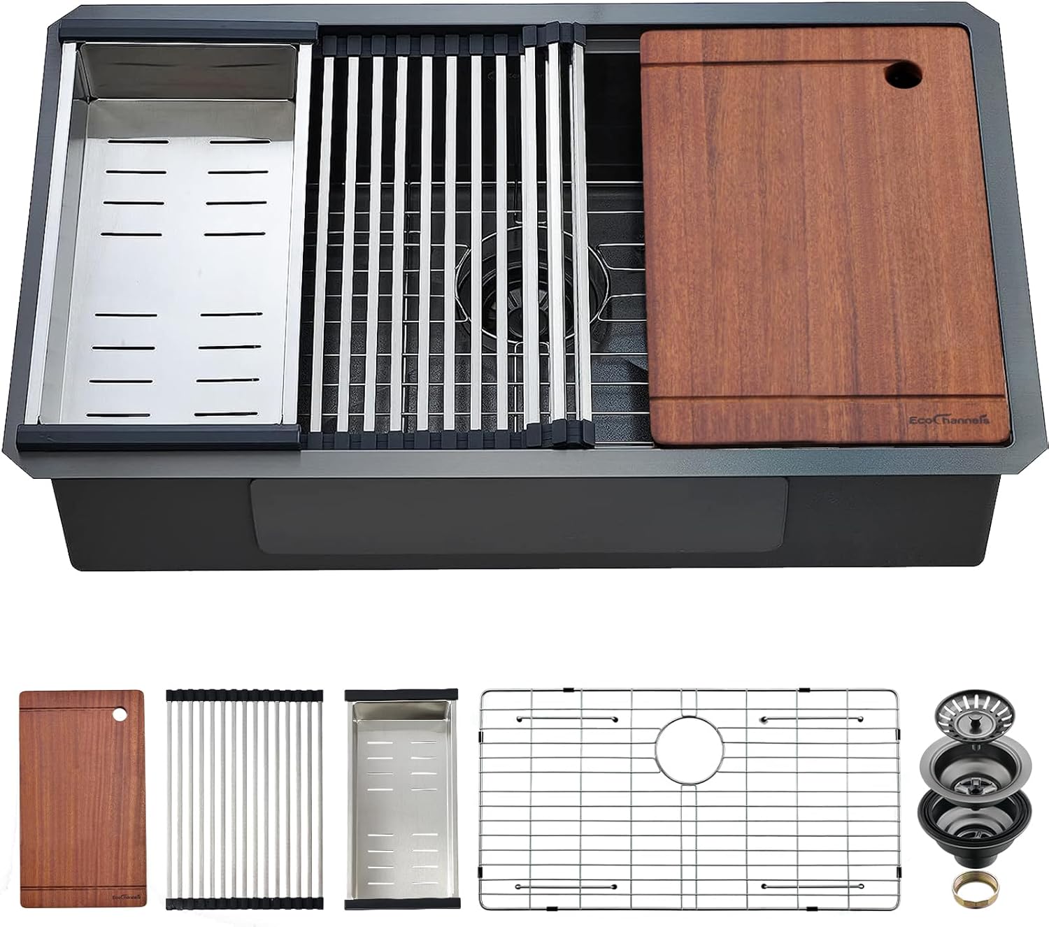 Fregadero de cocina de montaje inferior, fregadero de cocina de acero inoxidable calibre 16, fregadero de cocina de 33 x 19 x 10 pulgadas, color