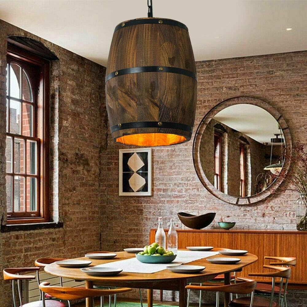 Lámpara colgante de madera retro con barril de vino, lámpara colgante de techo, lámpara industrial de bar, lámpara de techo artesanal para