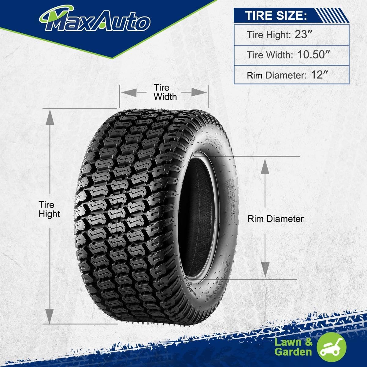MaxAuto Neumático para cortacésped de 23 x 10.50-12, 23 x 10.50 x 12 nhs, repuesto para cortacésped, carrito de tractor de jardín, neumático de