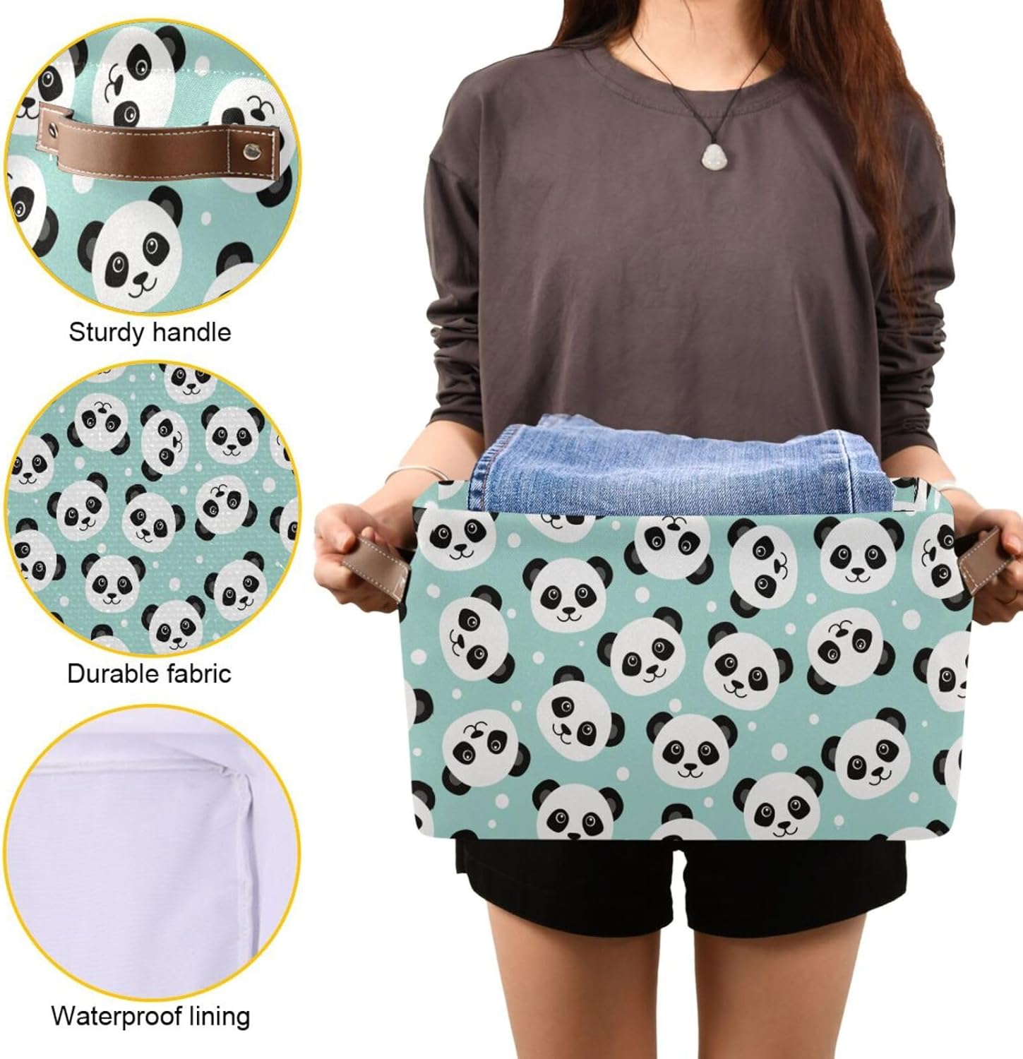 Cesta de almacenamiento plegable con diseño de panda de dibujos animados, cubos de almacenamiento, caja de juguetes, cesta de ropa de tela, cestas
