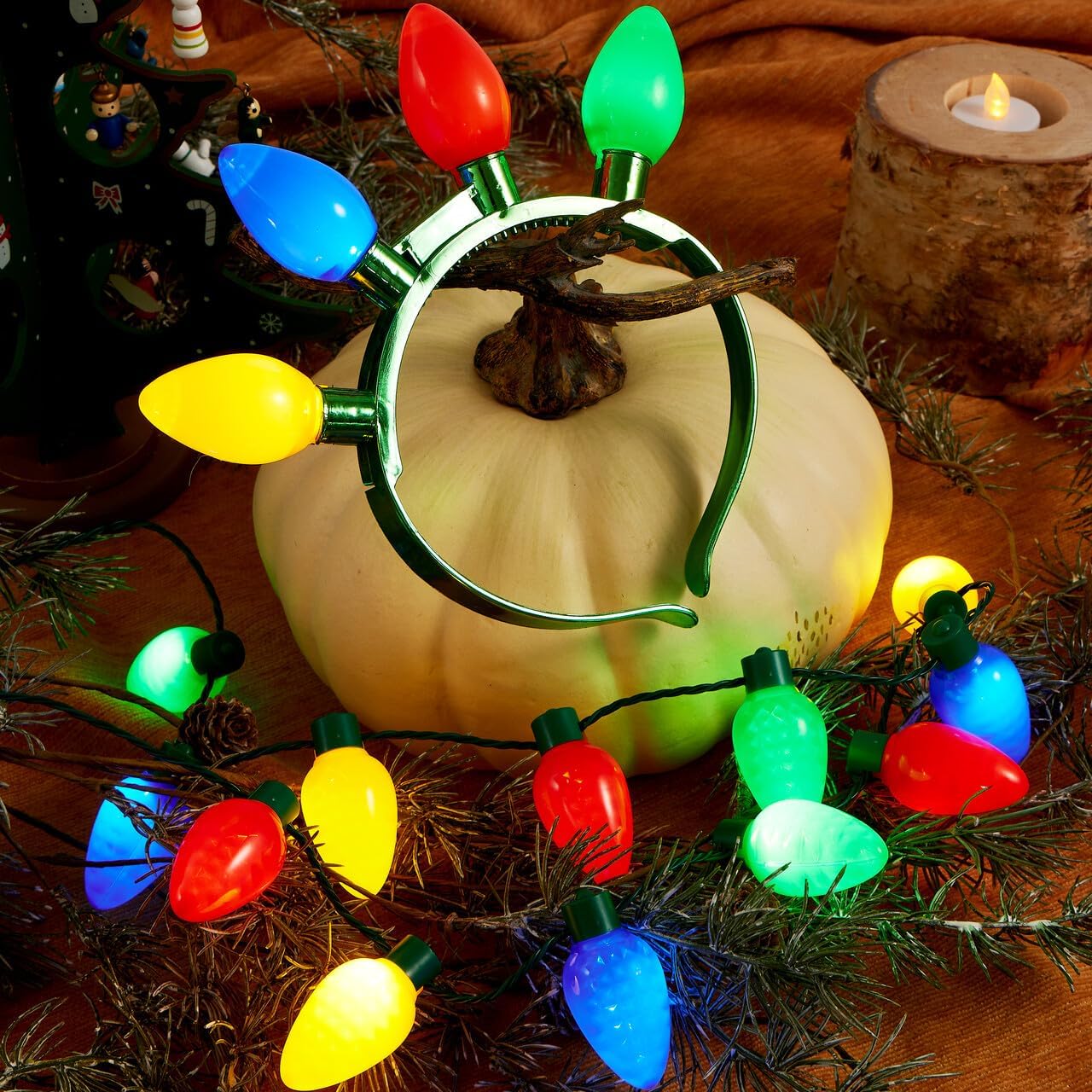 JOYIN Paquete de 2 accesorios de Navidad, collar de Navidad con 12 bombillas y diadema de Navidad con 4 bombillas, suministros de accesorios para