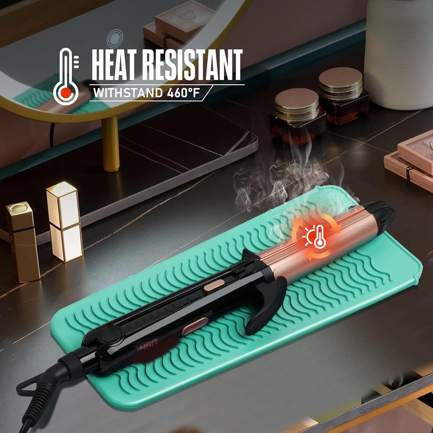 Bolsa de silicona resistente al calor para alisador de cabello, plancha plana, rizador, herramientas de cabello caliente (verde menta, paquete de 2)
