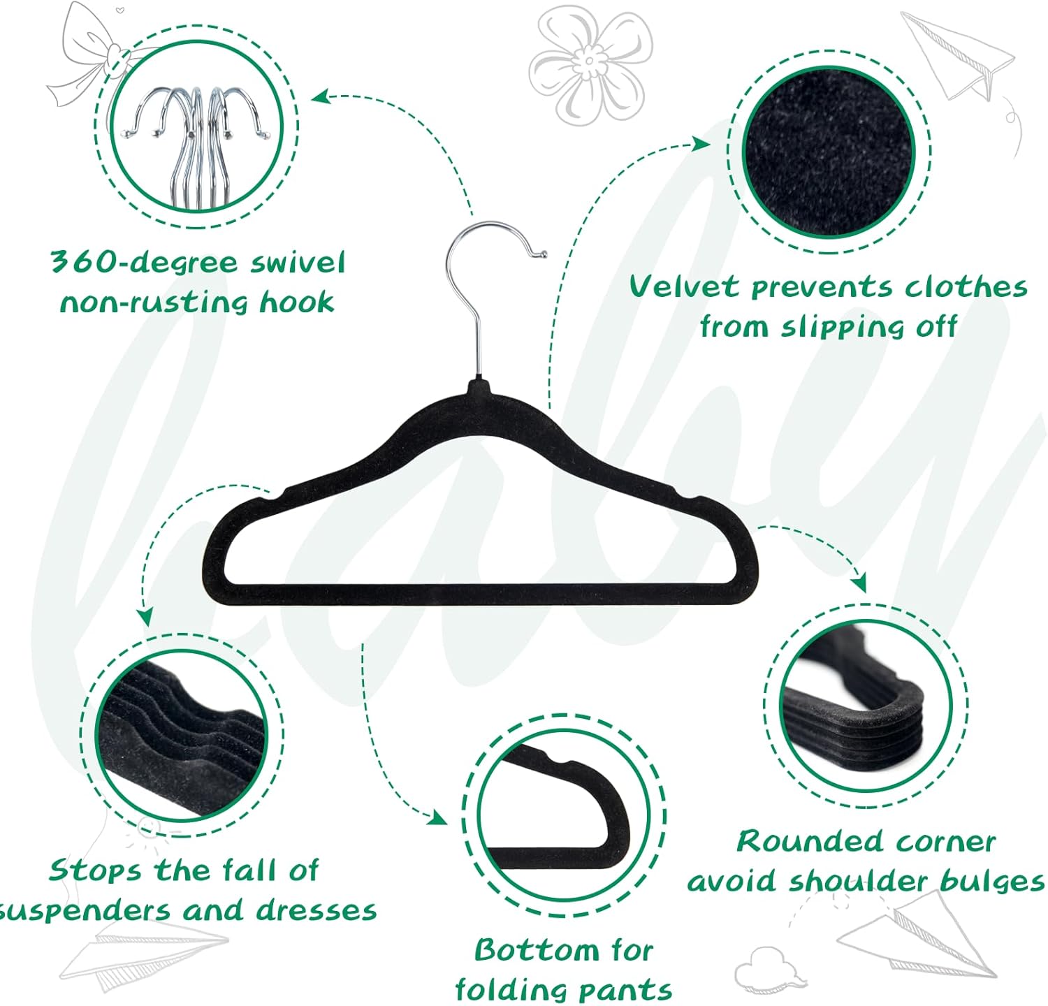 Paquete de 60 perchas para ropa de bebé, perchas de terciopelo antideslizante de 11.6 pulgadas para niños pequeños, perchas de fieltro para niños y