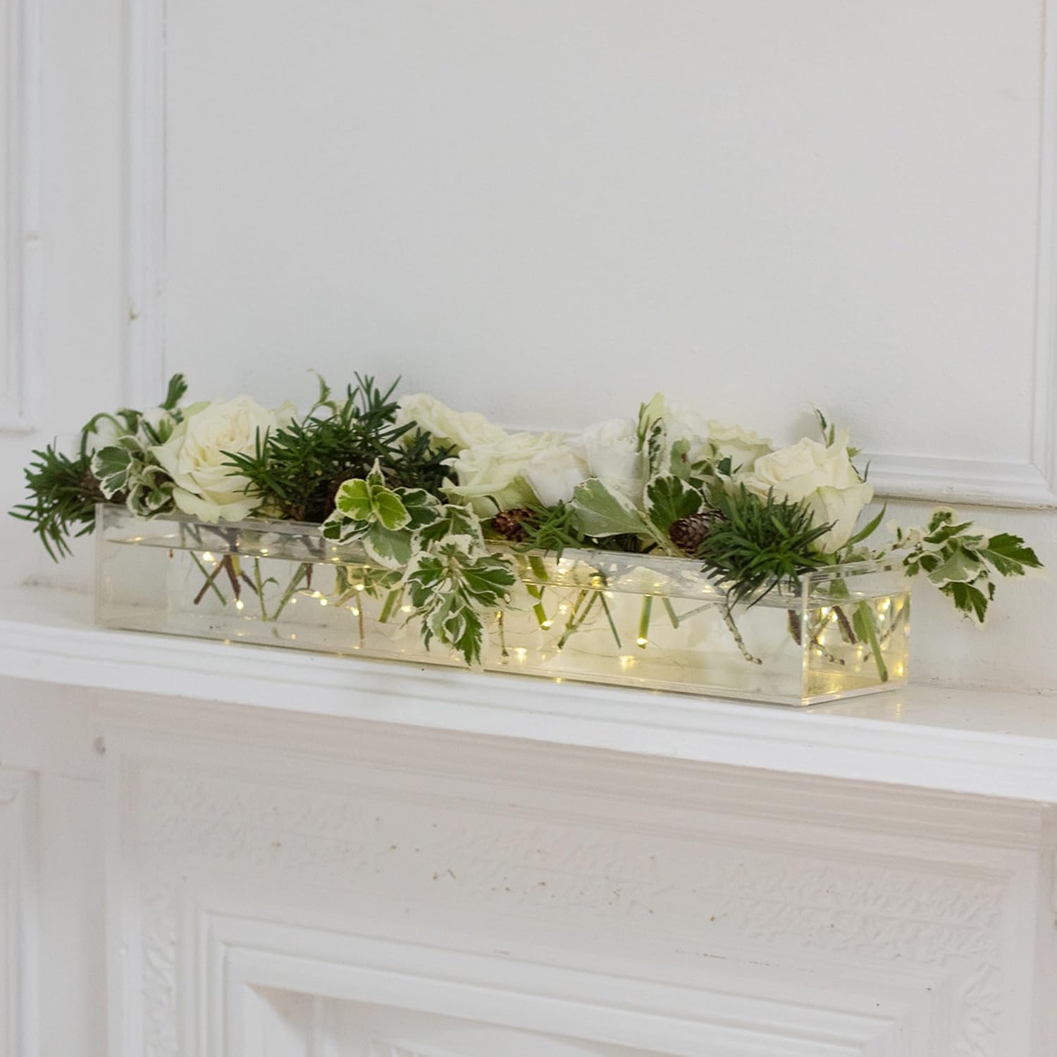 Florero de acrílico de alta calidad, luces LED rectangulares, centros de mesa de boda, decoración de mesa de comedor, jarrones para flores, jarrones