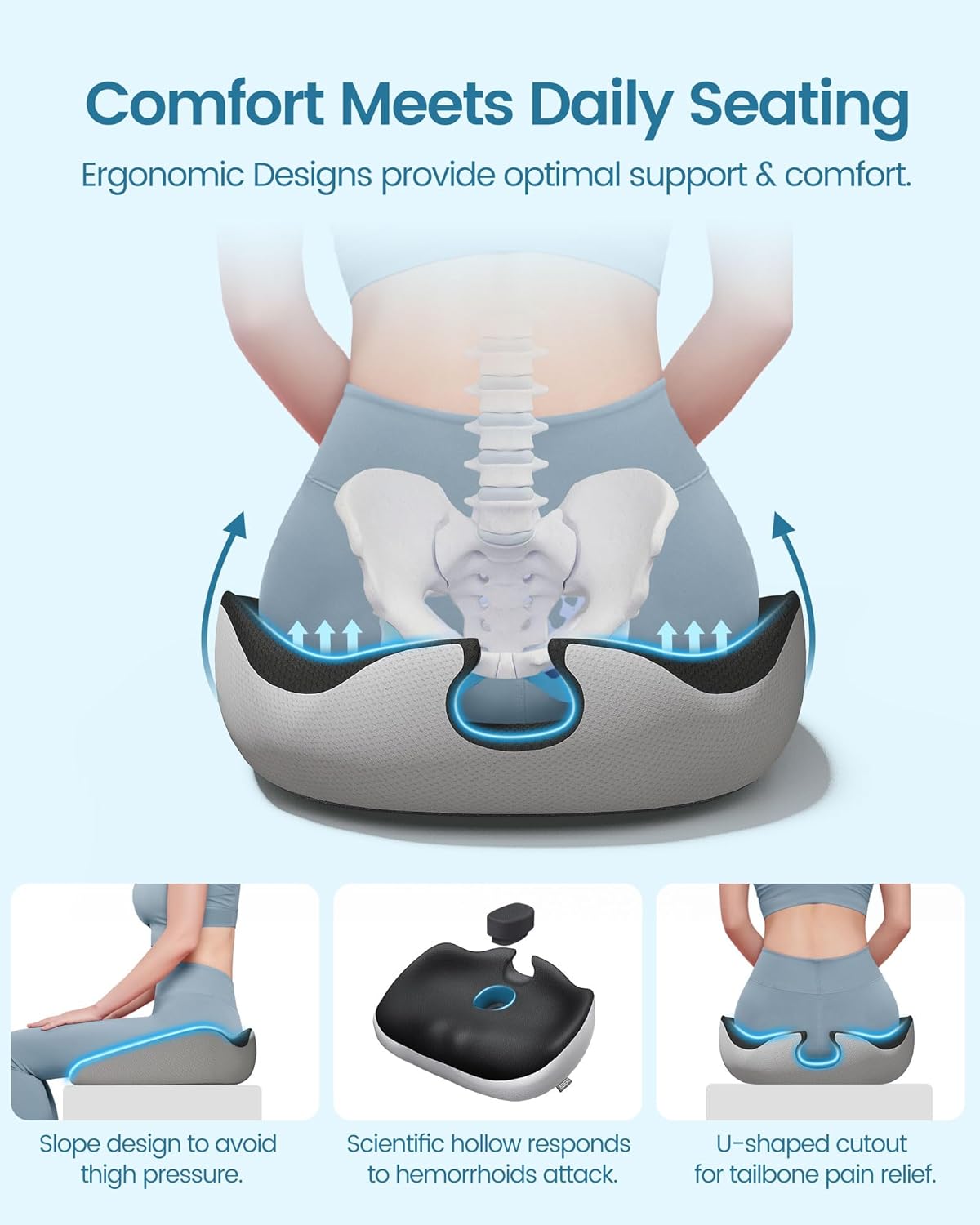 Cojín de asiento multifunción con inserto extraíble para sentarse por mucho tiempo, cojín ergonómico para silla de oficina para hemorroides,
