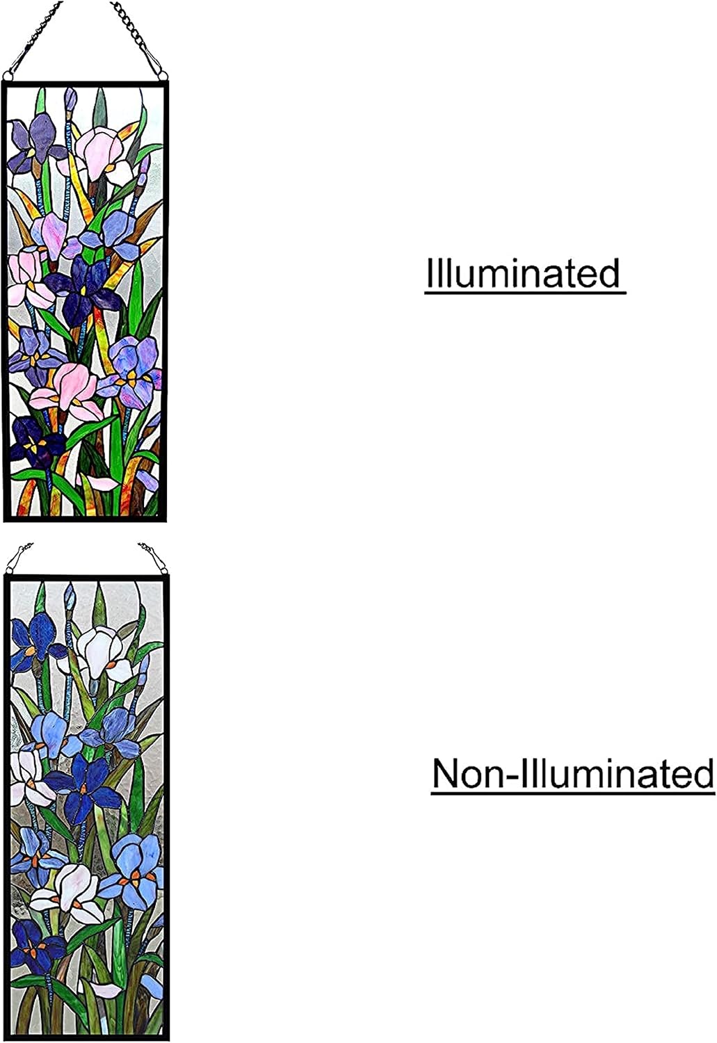 Chloe Lighting SORORIA Tiffany Iris Design – Panel de vitrales (11.5 x 31.5 pulgadas), multicolor