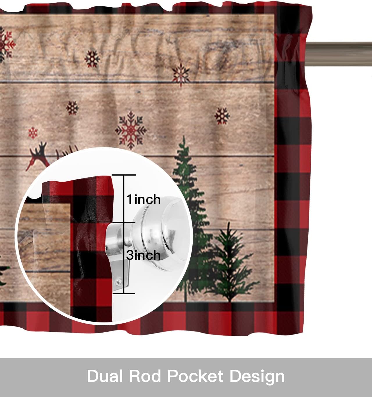 Cenefa de cortina de cocina con diseño de muñeco de nieve de Navidad, cenefa de ventana con bolsillo para barra, 1 panel de cenefas para sala de