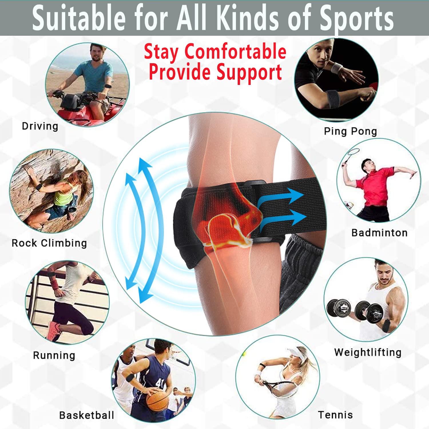 Cinlitek Codera para tendinitis, alivio del dolor de codo de tenis y golfista, correa de apoyo para hombres y mujeres para levantamiento de pesas,