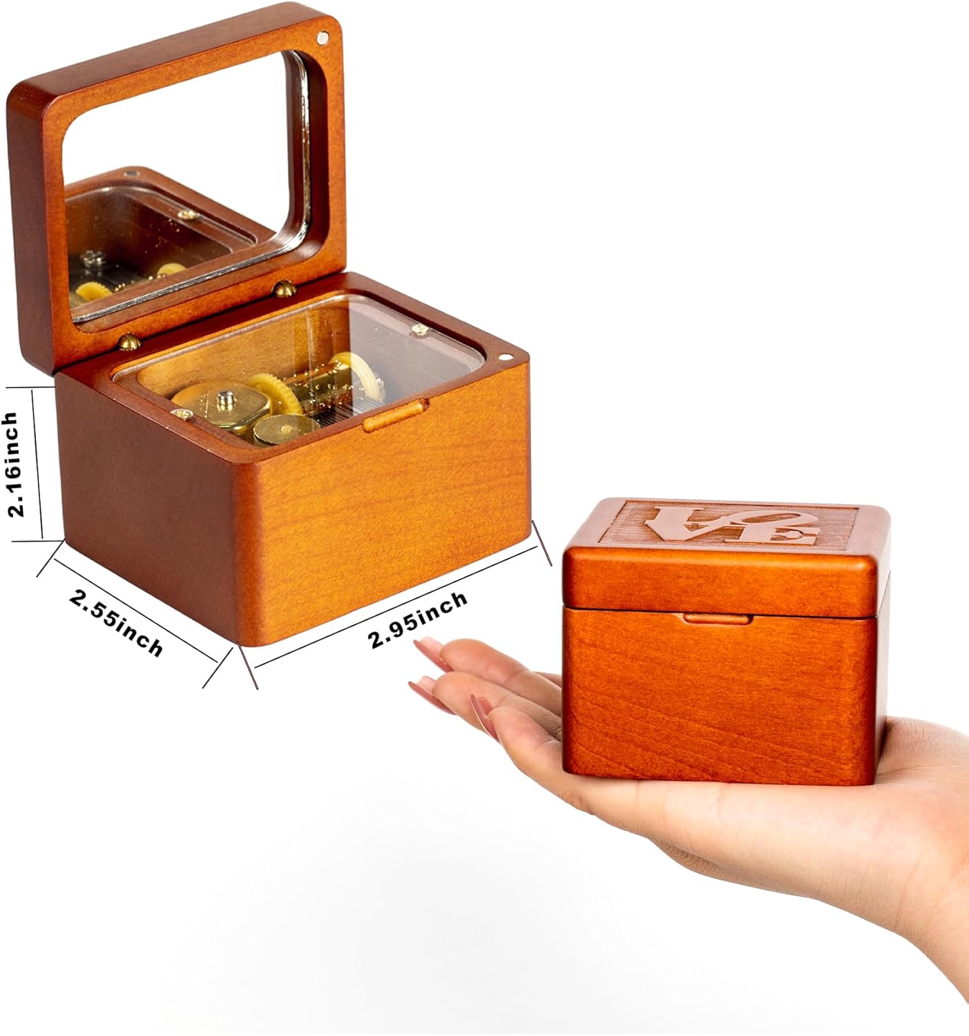 Caja de música de madera maciza con mecanismo de cuerda antigua, caja musical grabada con espejo, regalo de Navidad, cumpleaños, día de San Valentín