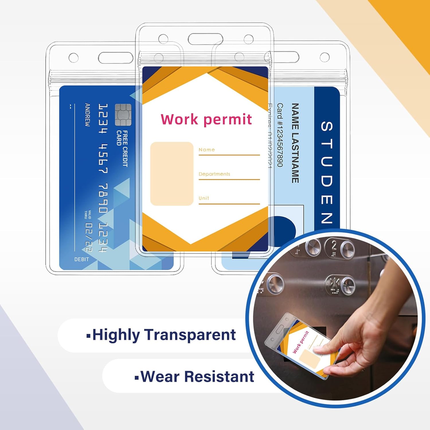 100 piezas de tarjetas de identificación de plástico transparente vertical, placa de identificación, tarjetero de plástico transparente de PVC,