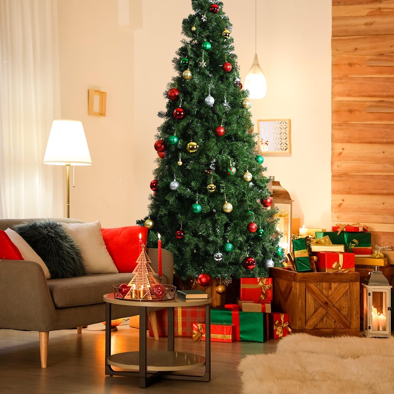 7d24hcare Árbol de Navidad artificial de abeto de alta calidad de 7.5 pies, árbol de Navidad decorado con soportes de metal para decoración navideña