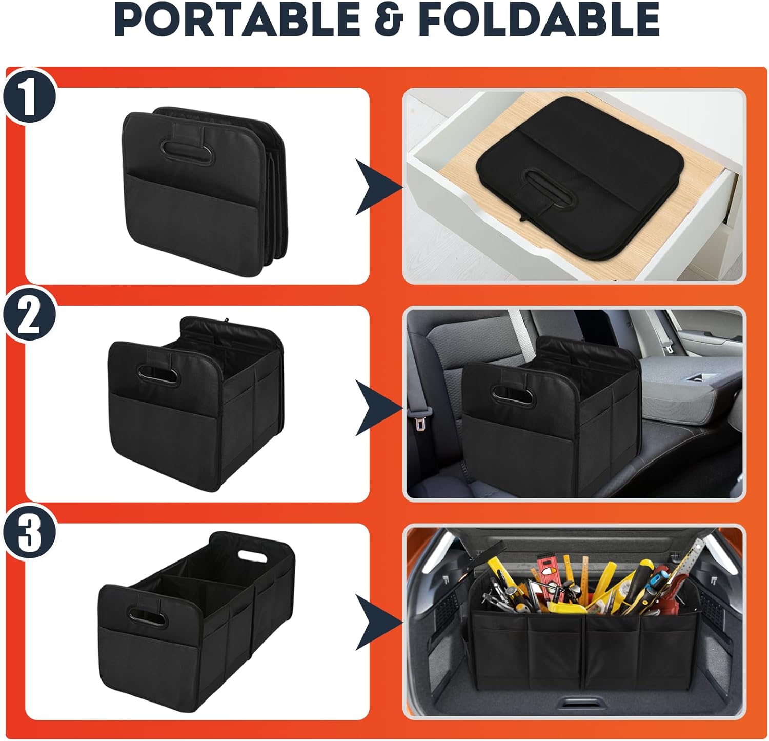Organizador de maletero con bolsa extra aislada, a prueba de fugas, compartimentos múltiples extra grandes plegables con enfriador para SUV, sedán,