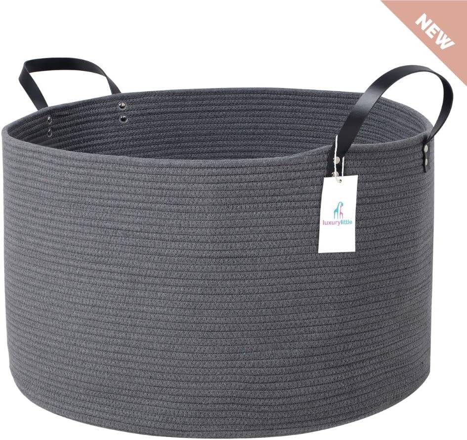 Luxury Little Cesta de almacenamiento extragrande para guardería, 22 x 22 x 14 pulgadas, cesta de cuerda de algodón 100% con asas, cesta de