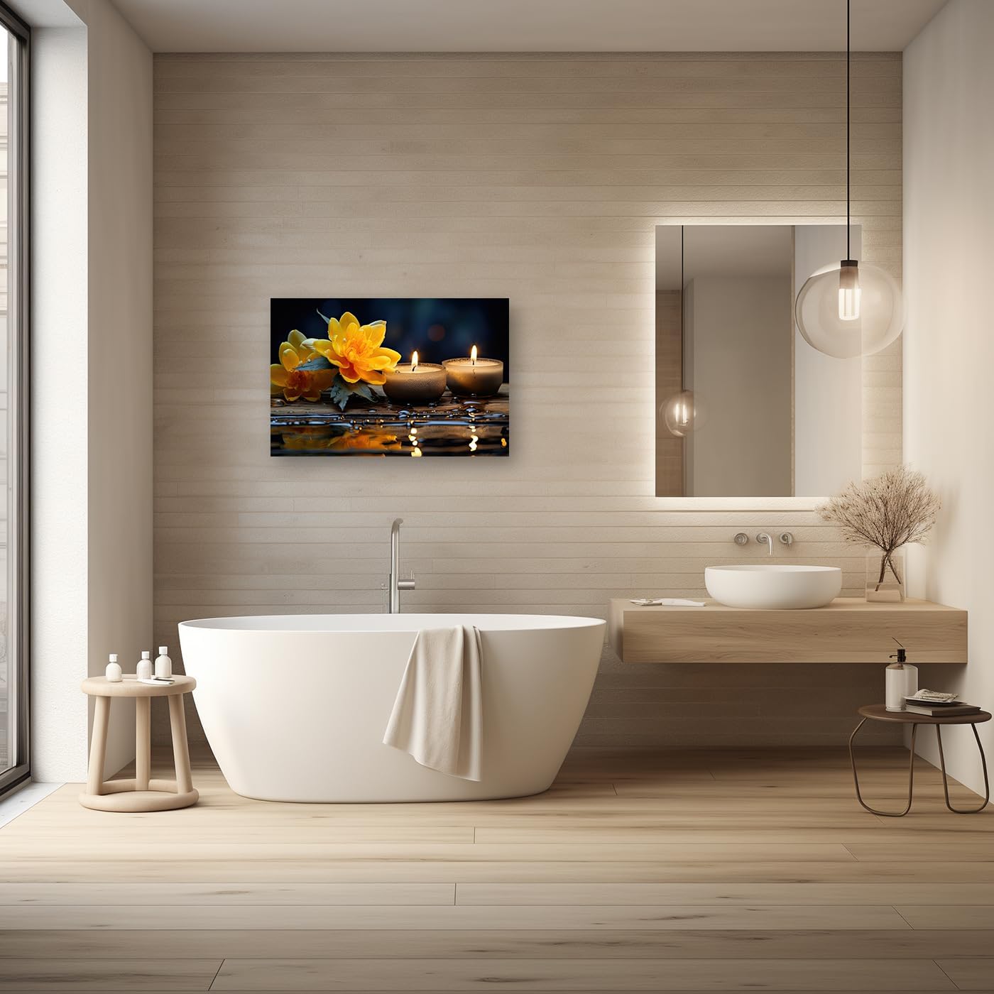DOARTDO Lienzo zen para pared, diseño de flores amarillas y velas, pinturas de spa, marco de decoración de baño con espíritu meditativo (12.00 x