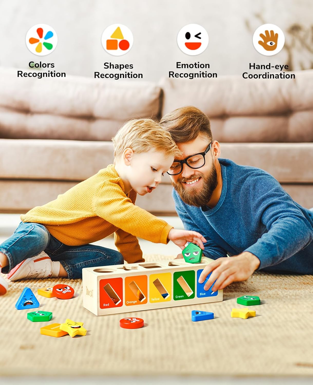 JoyCat Montessori – Juguetes de clasificación de madera, para niños de 2, 3 y 4 años, clasificador de colores de formas, caja a juego de