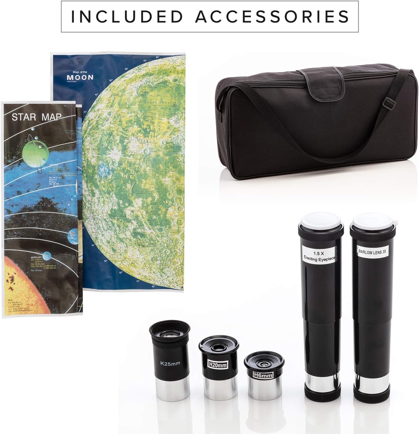 SkySpy Telescopio – Telescopio refractor para principiantes de 2.756 in con alcance buscador y trípode – Vidrio portátil con 3 oculares de aumento –