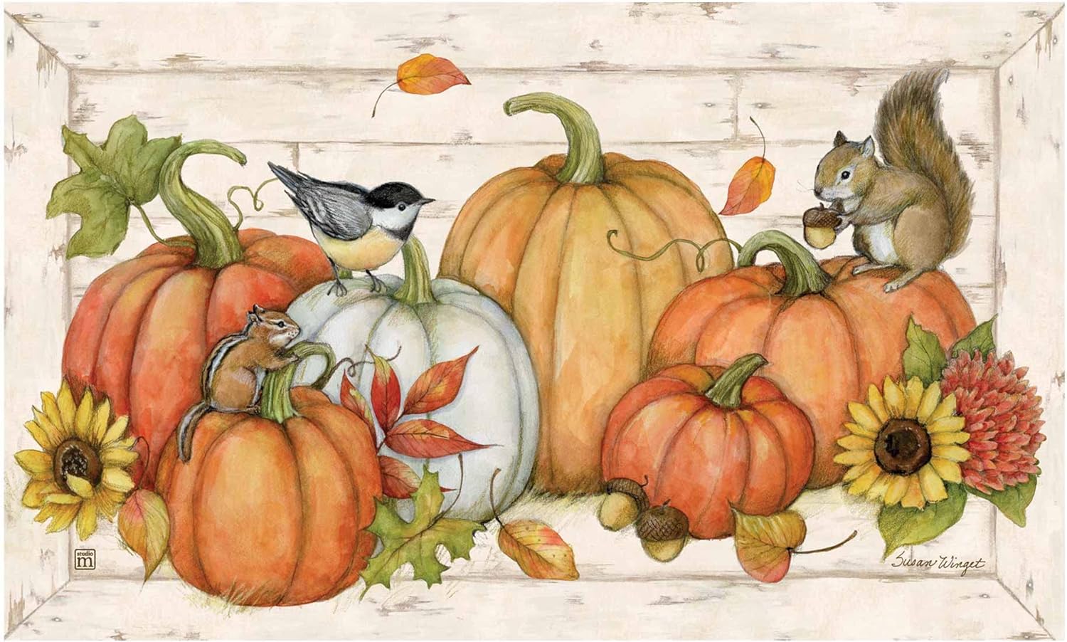 Studio M Pumpkin Friends MatMates – Tapete decorativo para interiores o exteriores con parte trasera de goma reciclada ecológica, 18 x 30 pulgadas
