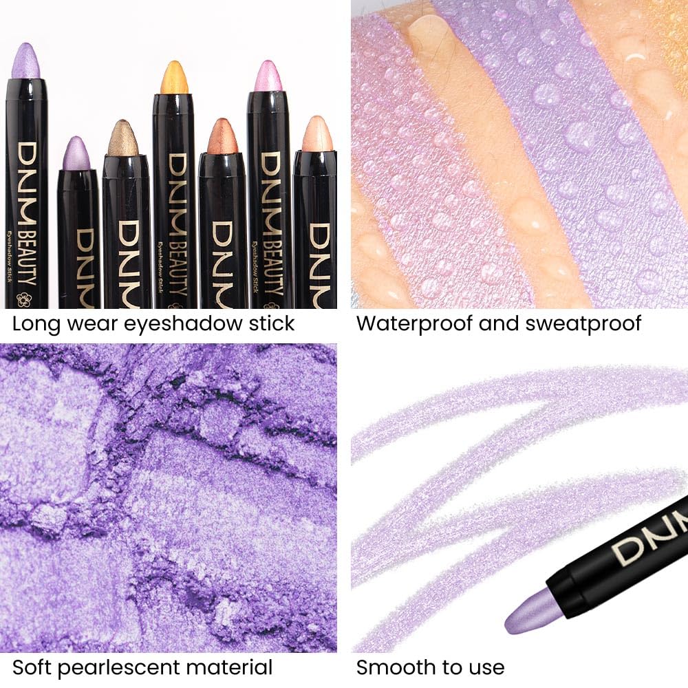 evpct Juego de 2 barras de sombra de ojos crema para ojos morado claro y Vioiet Shimmer Eye Crayon Shadow Brightener Stick Pencil Pen sombras a