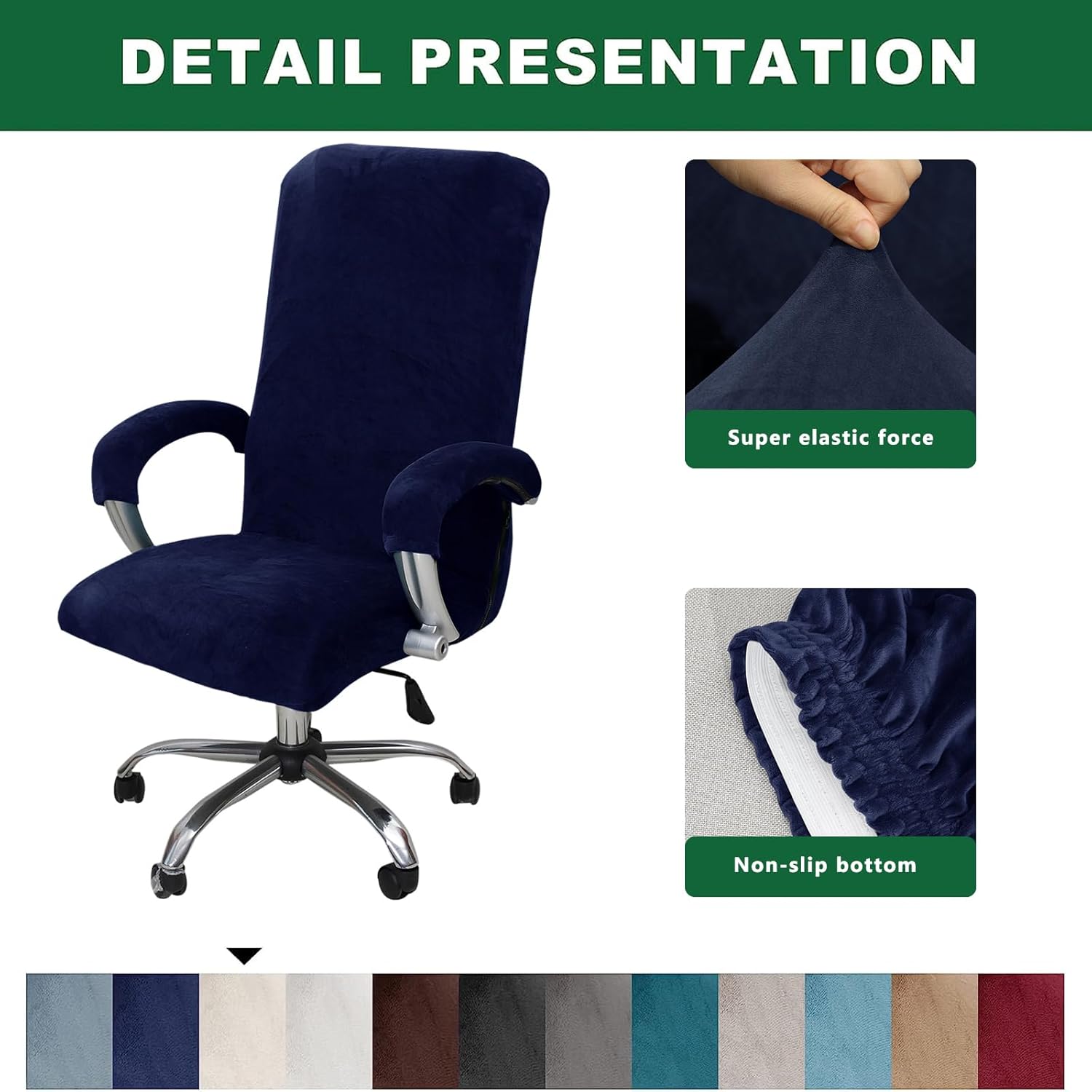 GOSTADY Funda de terciopelo para silla de oficina con reposabrazos, fundas suaves y cómodas para sillas de computadora con cremalleras duraderas,