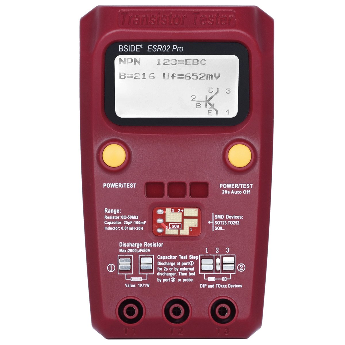 Profesional BSIDE esr02pro Digital SMD Componentes de transistor tester Diode Triode multímetro capacitancia inductancia ESR Meter
