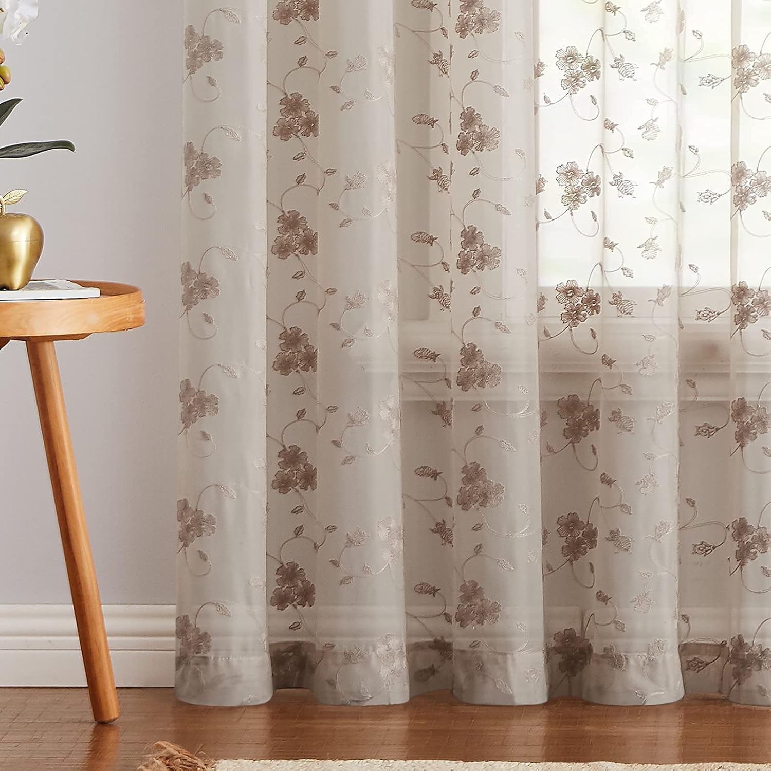 Lazzzy – Cortinas transparentes de gasa bordada con diseño floral
