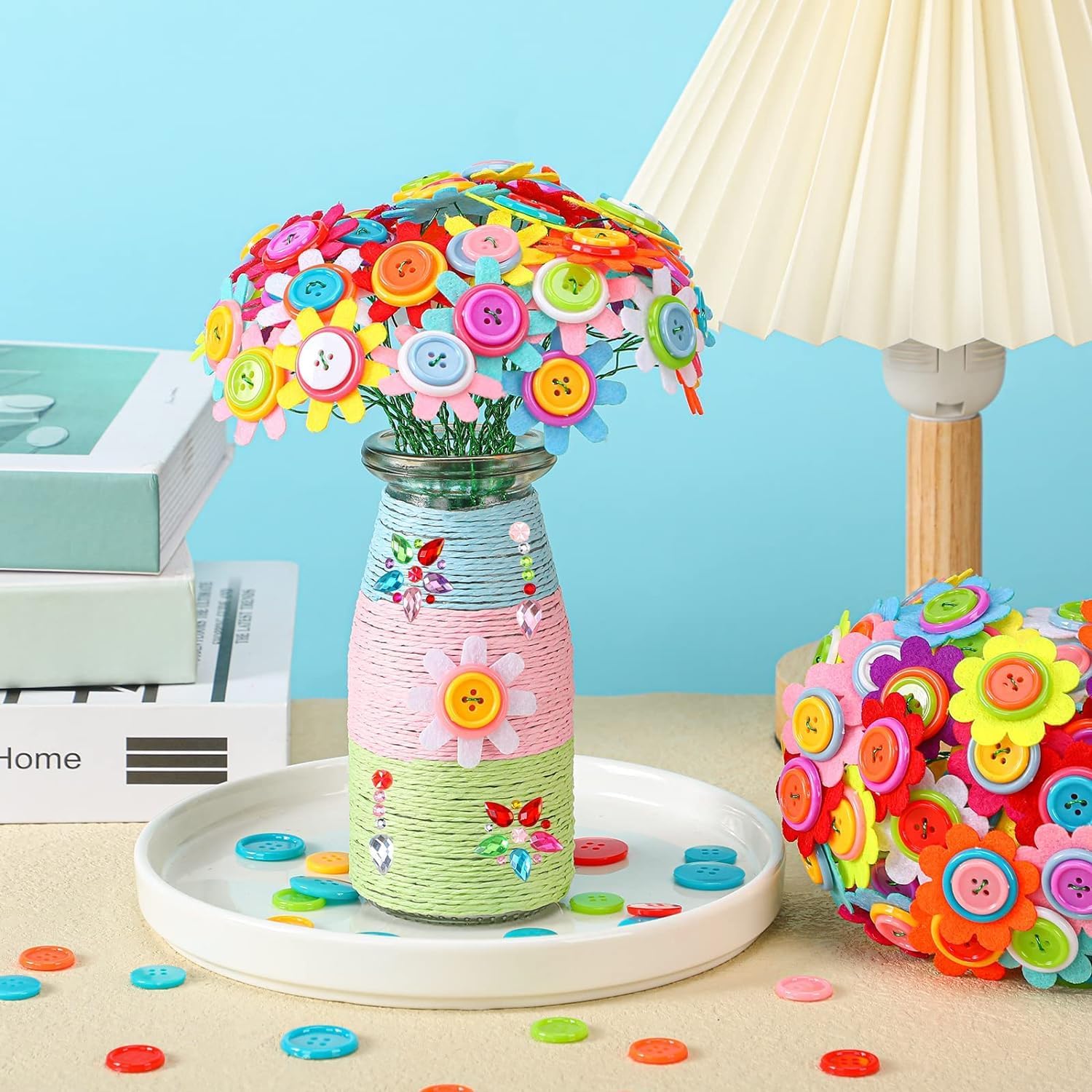 Korilave Manualidades para niñas de 6 a 8 años, haz tu propio ramo de flores con botones y flores de fieltro, arte y manualidades para niños de 8 a