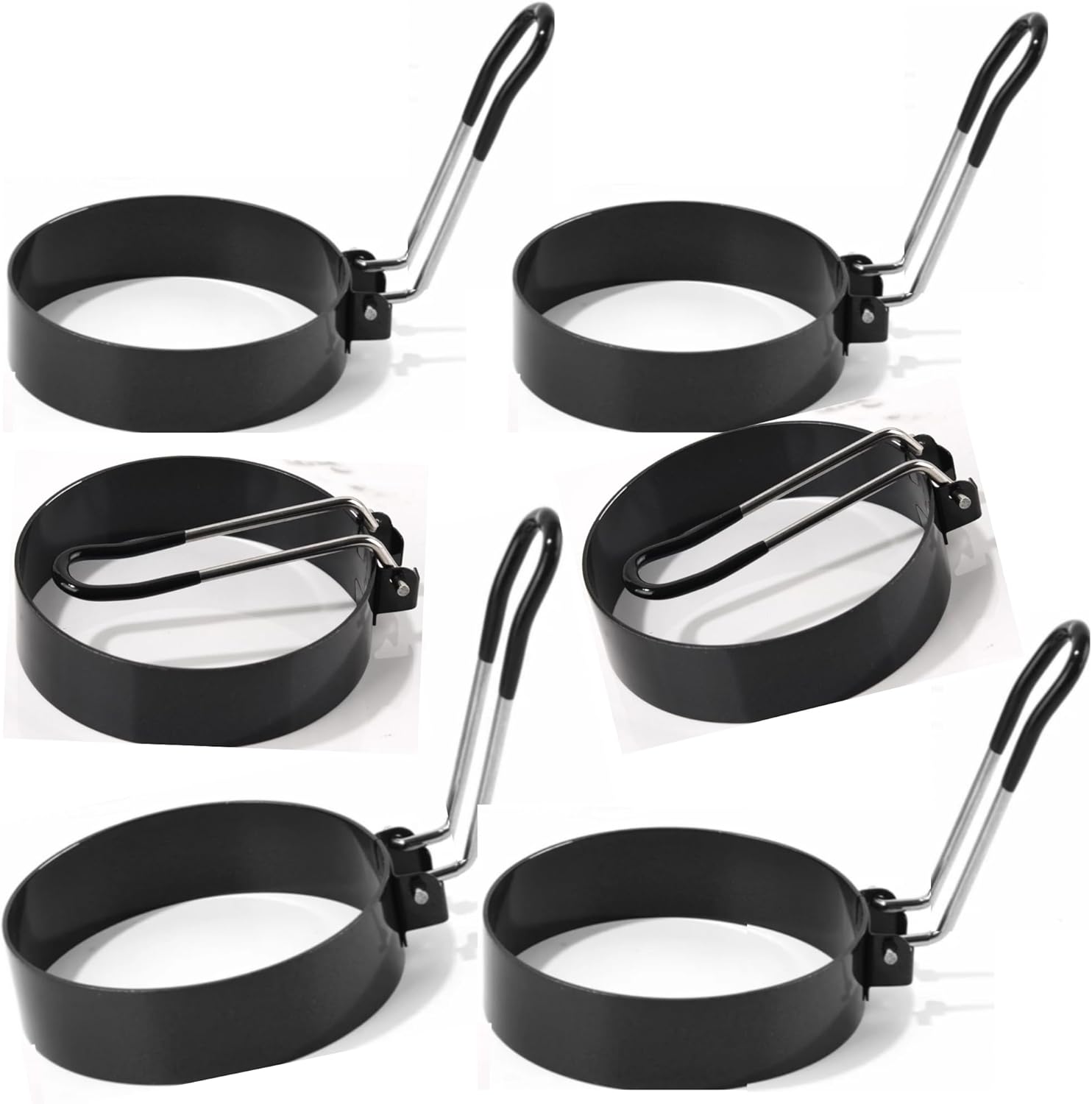 S.SARI 6 anillos de huevo, cazadores furtivos, antiadherentes, anillos de huevo de acero inoxidable para desayuno, tortillas, panqueques, sándwiches