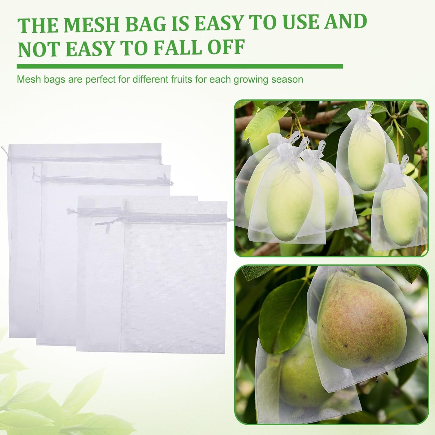 Irenare Bolsas de protección de frutas, bolsas de red de frutas con cordón de organza blanca, bolsa de malla para plantas, frutas, verduras, árboles