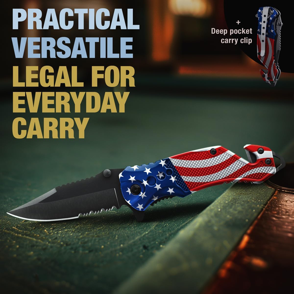 GOOD WORKER Navaja de bolsillo con la bandera estadounidense  Pequeños cuchillos legales para EDC  Regalos patrióticos americanos  Cuchillos