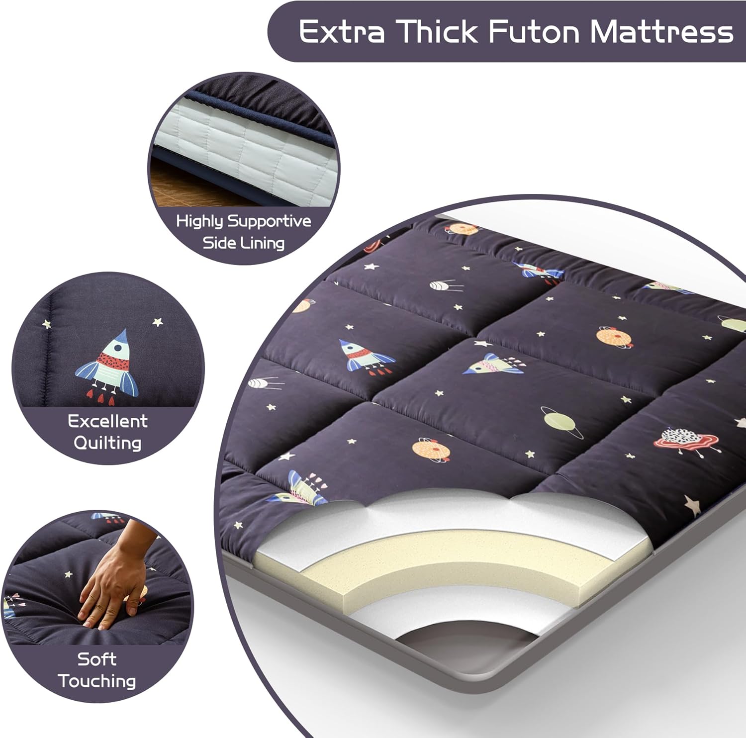 YOSHOOT Colchón de futón japonés extra grueso de 6 pulgadas, colchón plegable de tatami para adultos, colchón enrollable, colchón de invitados,