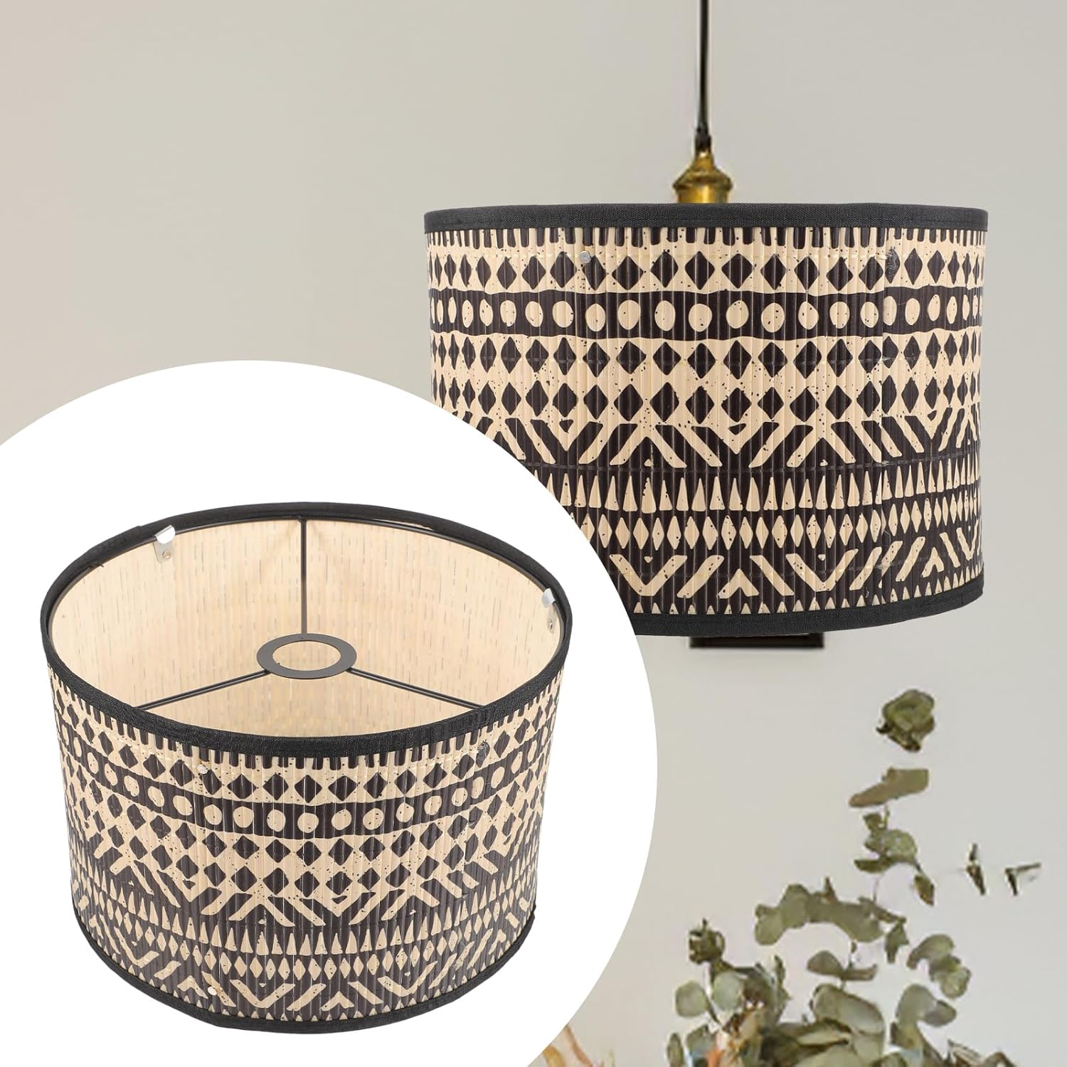Pantalla de lámpara de bambú, pantalla de tambor vintage, pantalla de mesa, cubierta de lámpara de araña, accesorio de luz de repuesto para lámparas